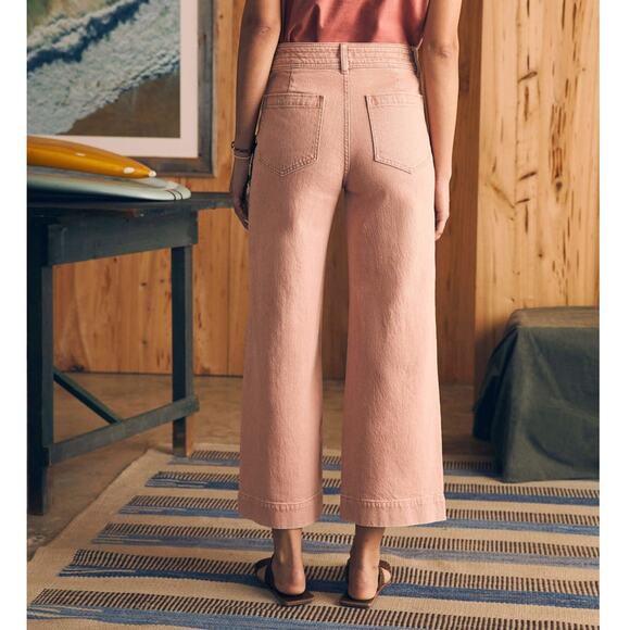 Faherty Harbor Crop Jeans Wide Leg Ankle Length Clay Pink Wash - Size 24 - Picture 13 of 14